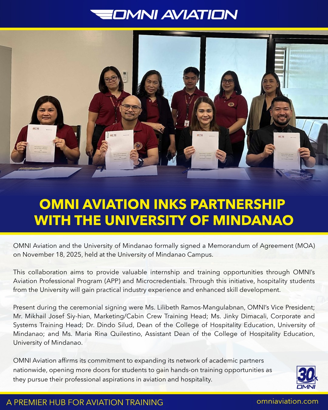 UM-CHE Seals Partnership with OMNI Aviation to Strengthen Student Industry Training